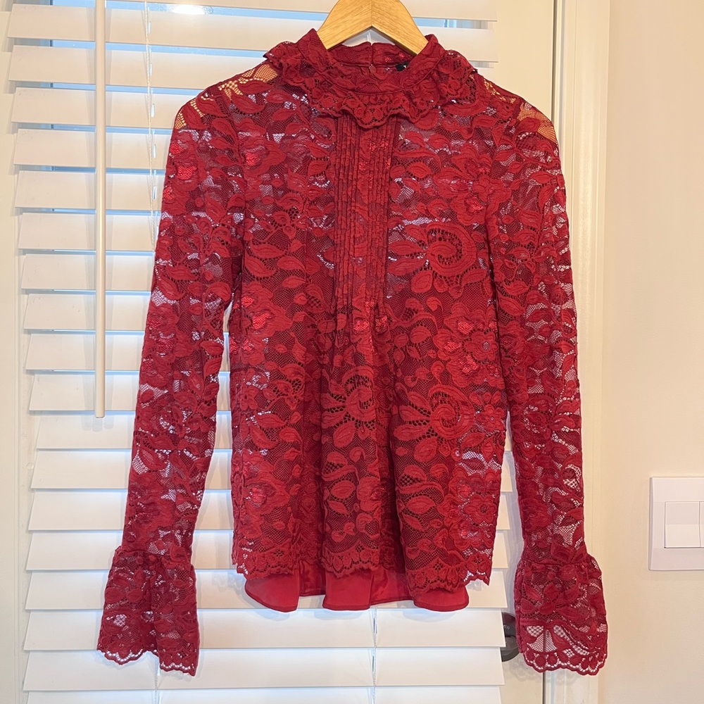 J. Crew Red Lace Long Sleeve Blouse size 4